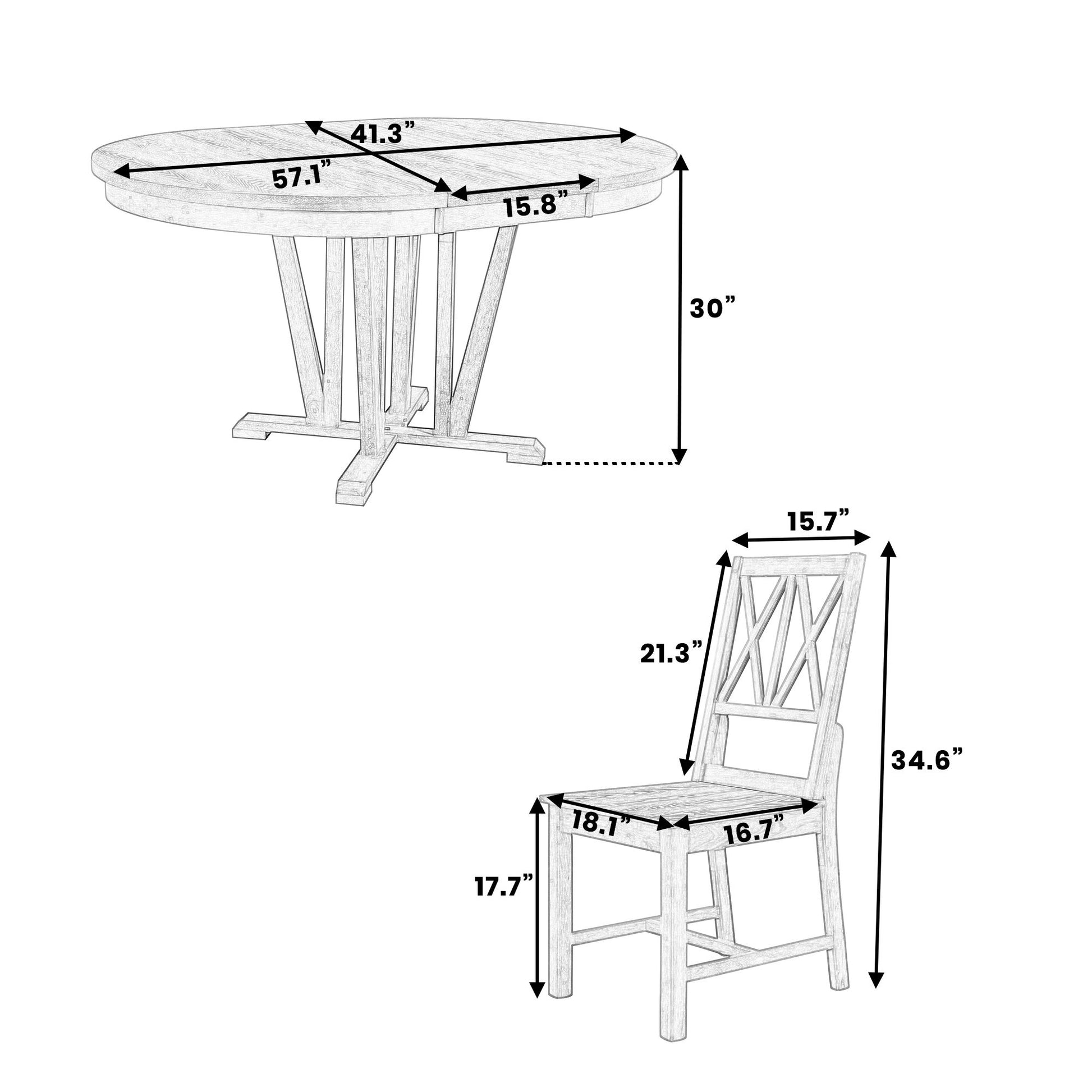 Topmax - 5 Piece Rustic Extendable Dining Table Set Round Trestle Table And 4 Cross Back Dining Chairs For Kitchen, Dining Room Hearth and Haven