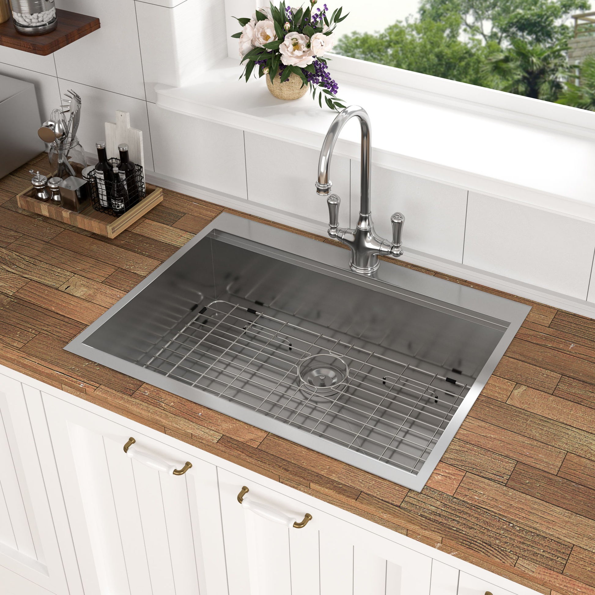 Topmount Stainless Steel Kitchen Sink With Workstation Ledge And Accessories Daily Nest