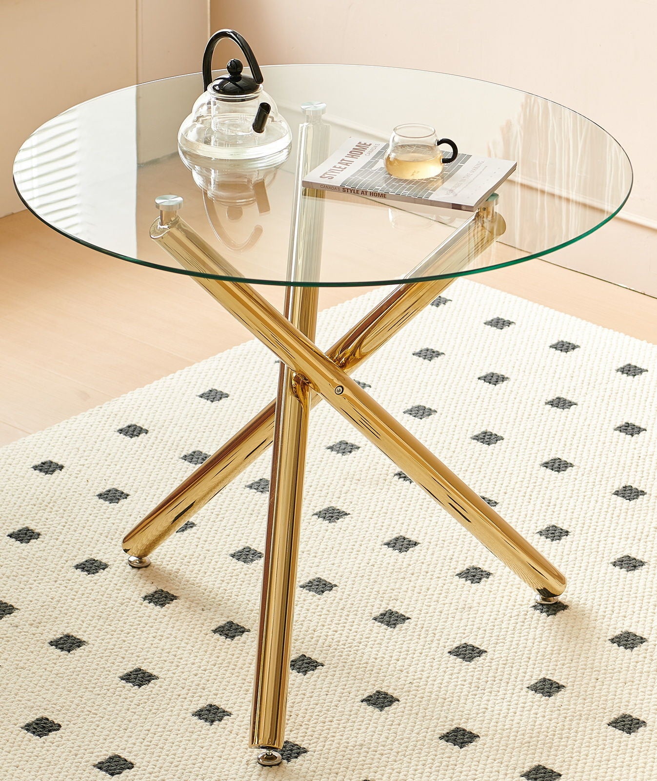 Dining Table With Metal Leg And Glass, Modern Space Saving Kitchen Table For Living Room - Golden Home Essentials