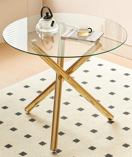 Dining Table With Metal Leg And Glass, Modern Space Saving Kitchen Table For Living Room - Golden Home Essentials