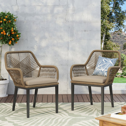 Modern Wicker Dining Club Chair With Water Resistant Cushions - Brown / Beige Noble House