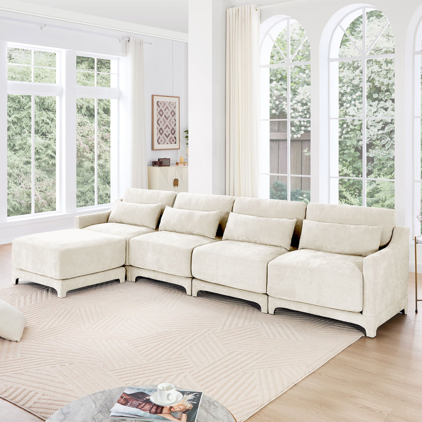Stylish Sofa With Ottoman And Lumbar Pillows, Ergonomic Design Home Essentials