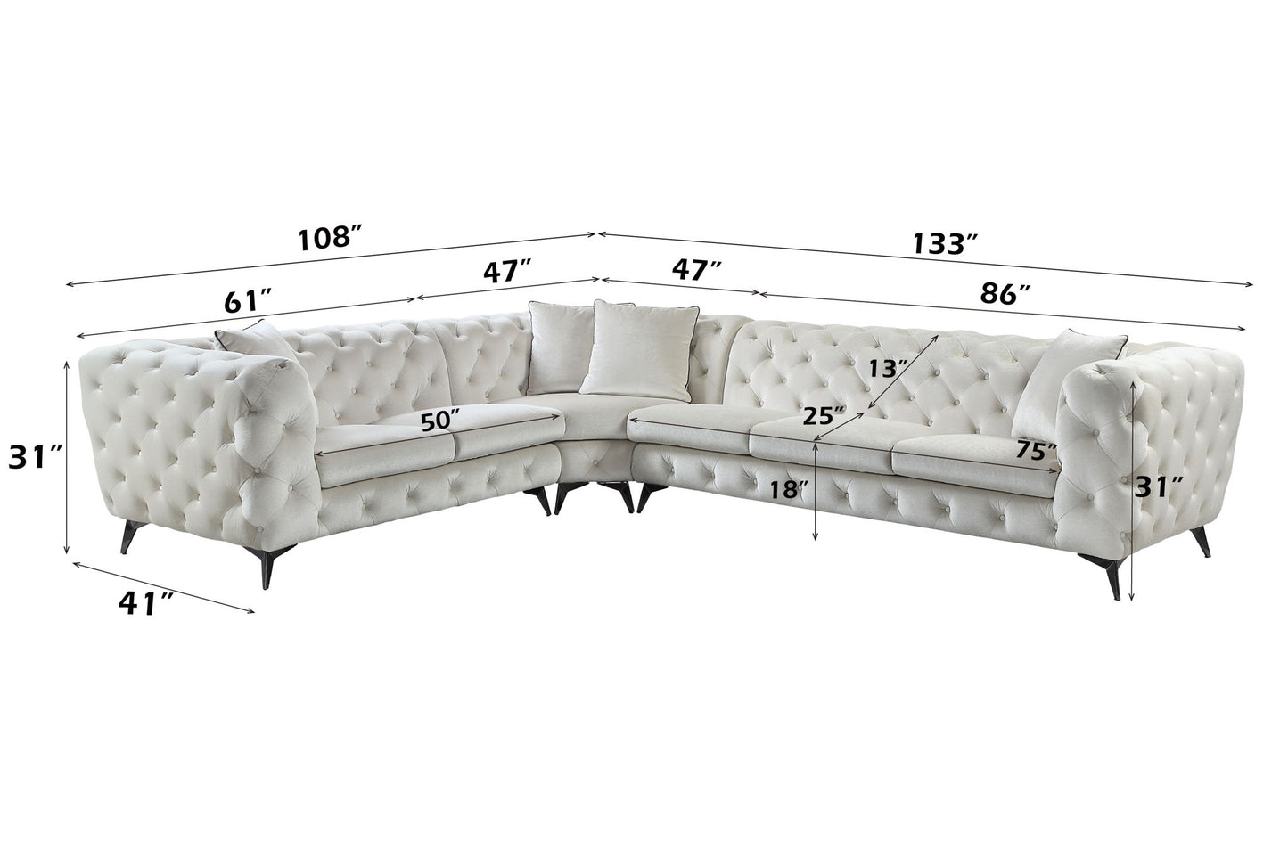 Atronia - Sectional Sofa With 4 Pillows - Beige Acme