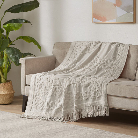 Chloe - Throw With Fringe Tassel - Gray Madison Park