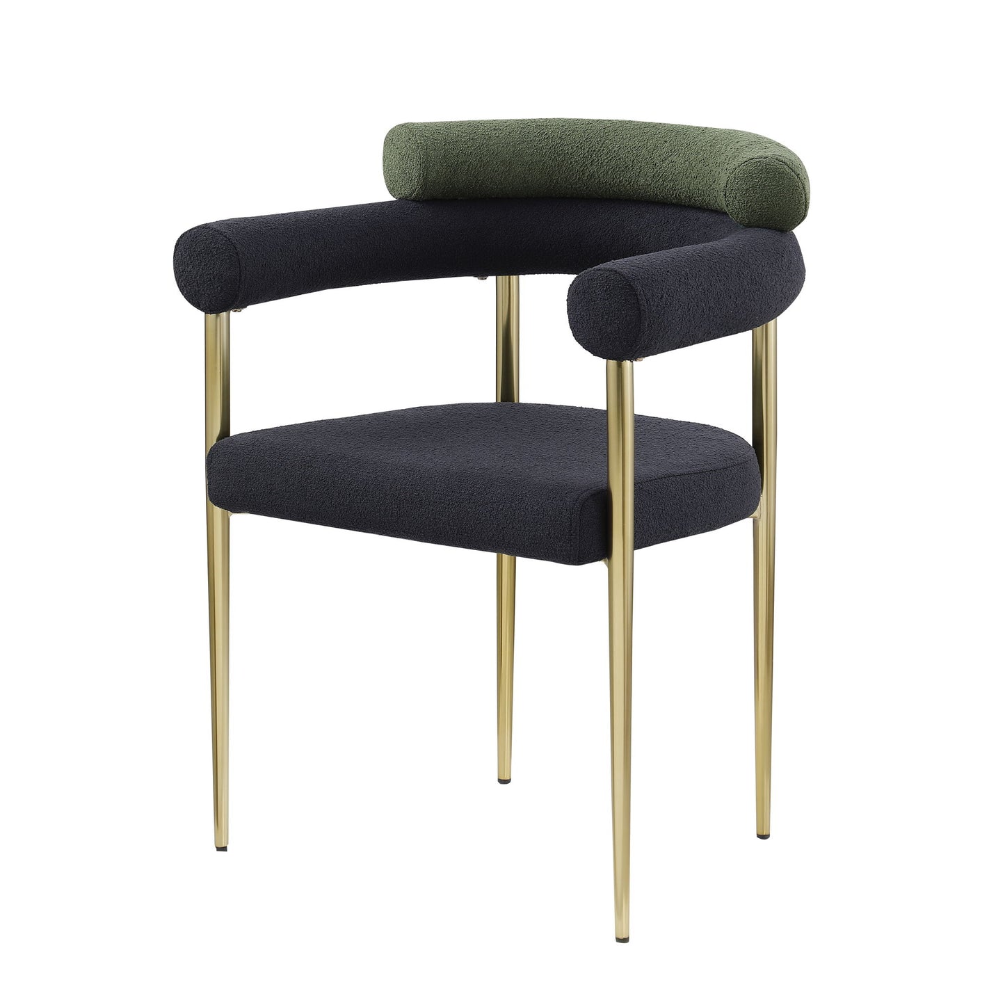 Dining Chairs (Set of 2), Mid-Century Modern Dining Chairs, Kitchen Dining Room Chairs, Round Boucle Backrest Sherpa Dining Chair With Brushed Bronze Metal Legs Home Essentials
