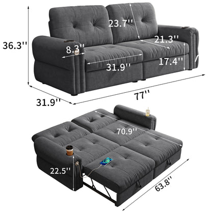 2 In 1 Convertible Sofa Bed For Living Room - Dark Gray - Fabric Home Essentials