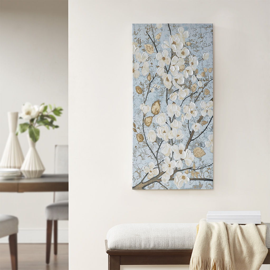 Luminous Bloom Embellished Canvas Art - Blue