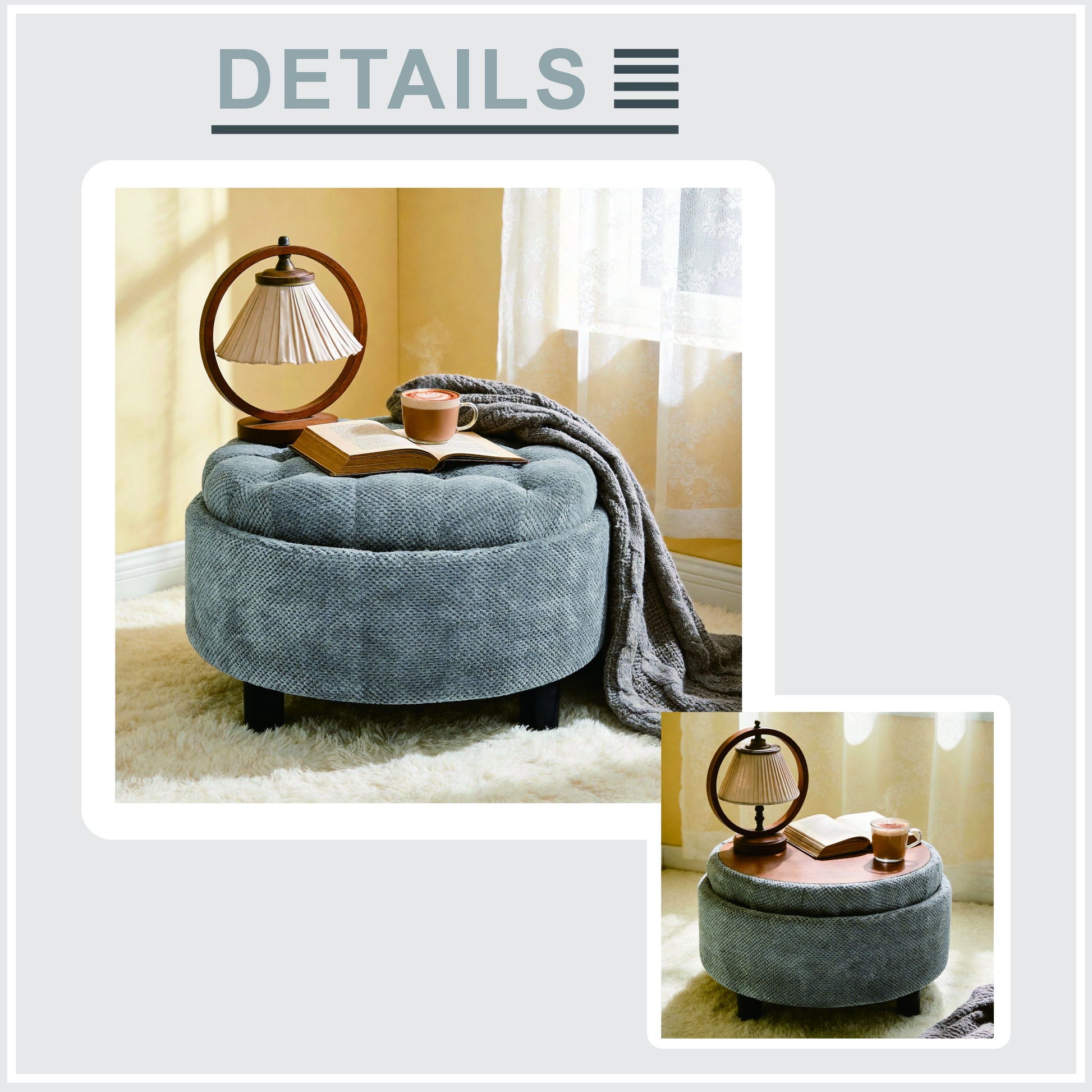 Storage Round Footstool Table Ottoman Home Essentials