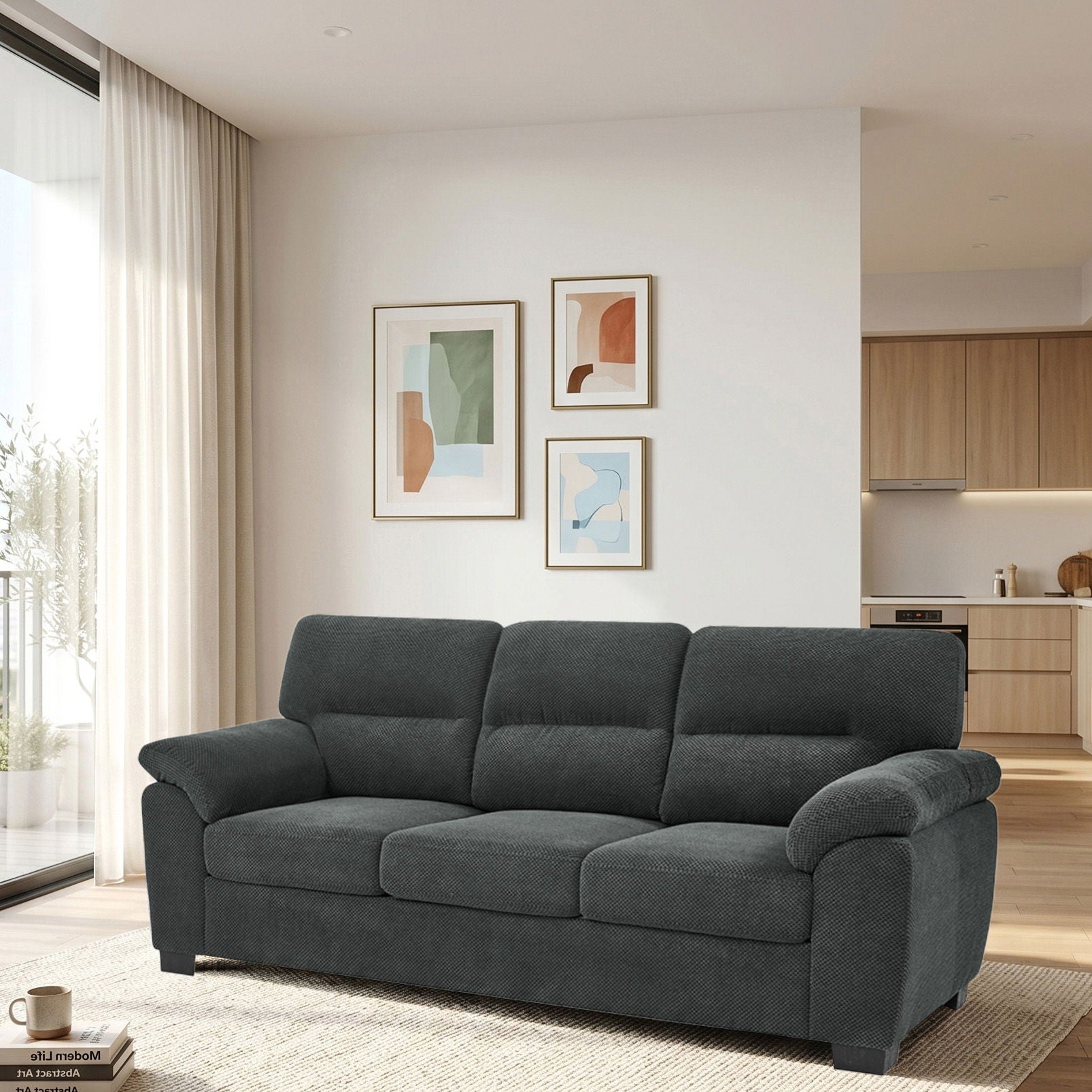 3 Seater Sofa With Padded Armrests And Triangular Leg Home Essentials