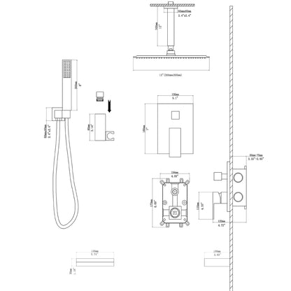 12" Ceiling Mount Square Shower System With Waterfall Tub Spout And Handheld Shower Daily Nest