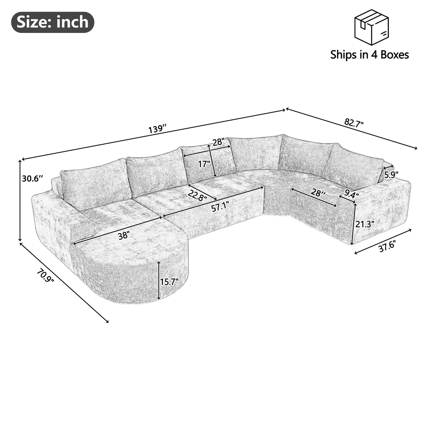 U-Shaped Oversized Modular Cloud Sectional Sofa With Deep Seat For Living Room Hearth and Haven