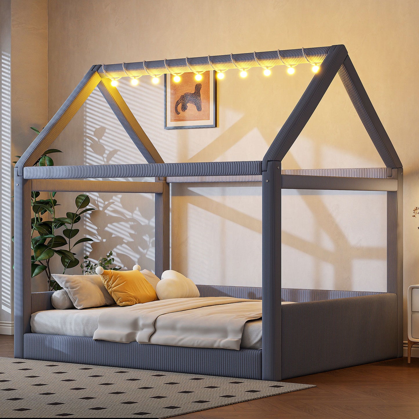 Upholstered House Style Daybed With LED Light Strips Dreamland