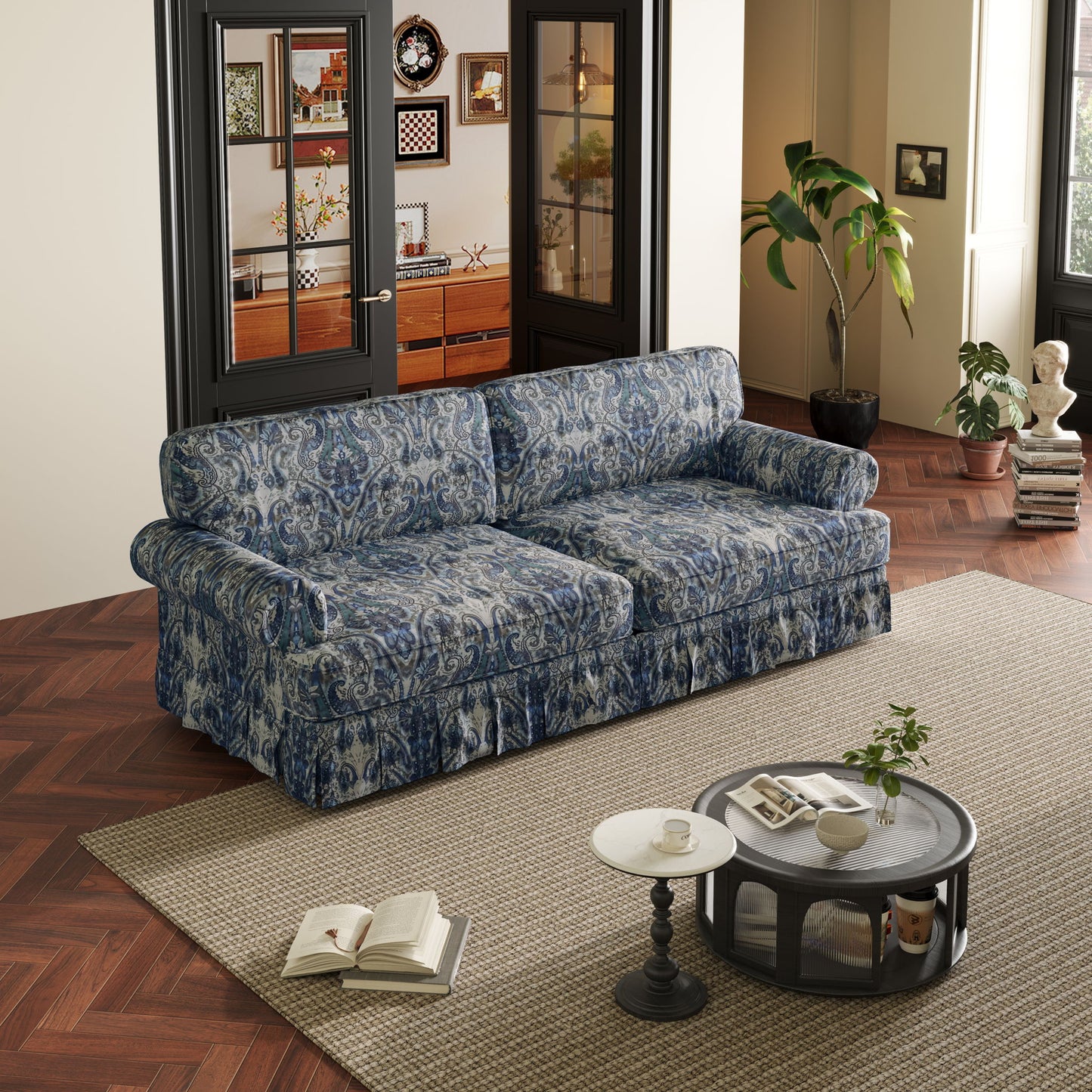 Luxuriously Comfortable Cloud Couch Sofa With Elegant Rolled Arms & Pleated Skirt Design Home Essentials