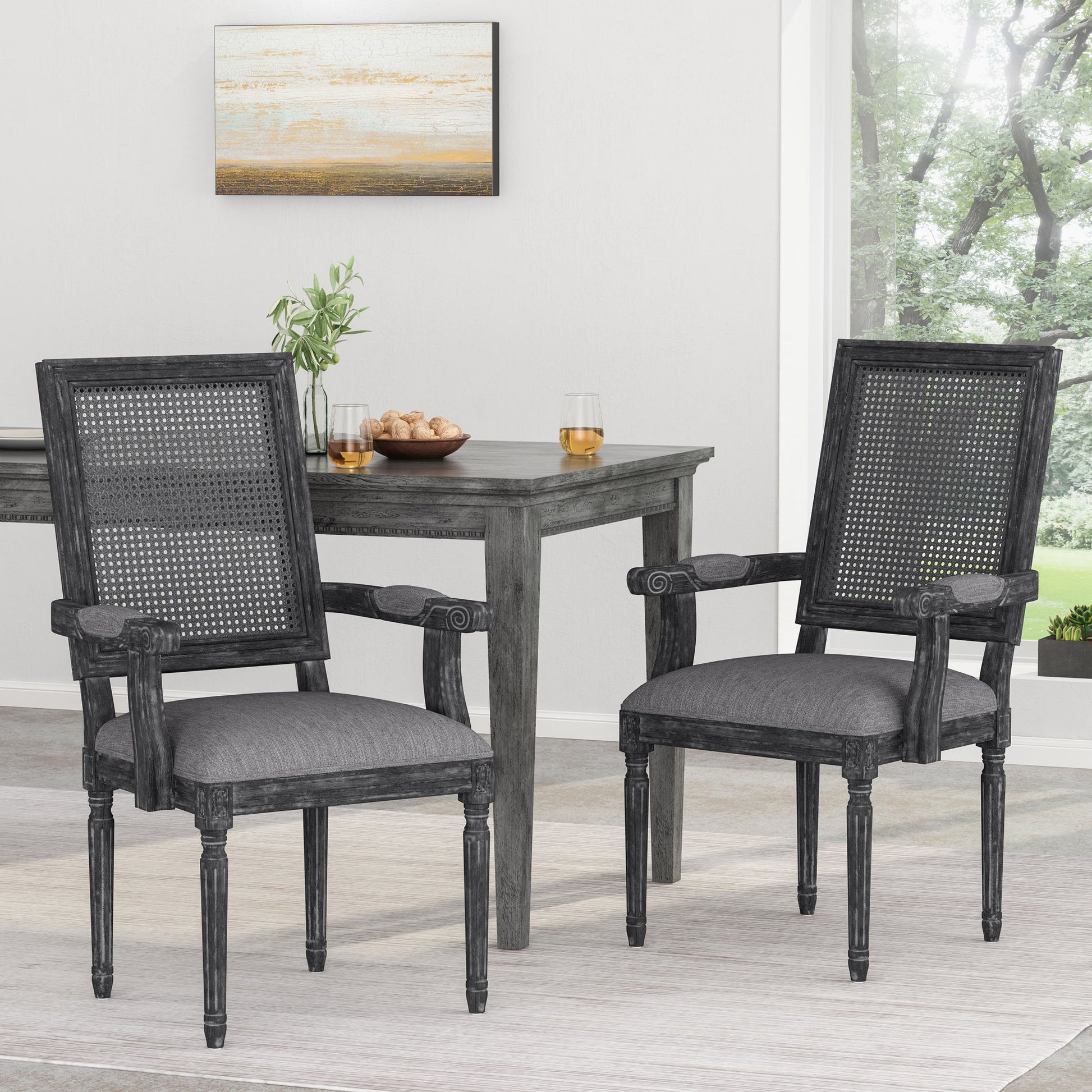Elegant French Country Style Dining Chair With Cane Backrest Noble House