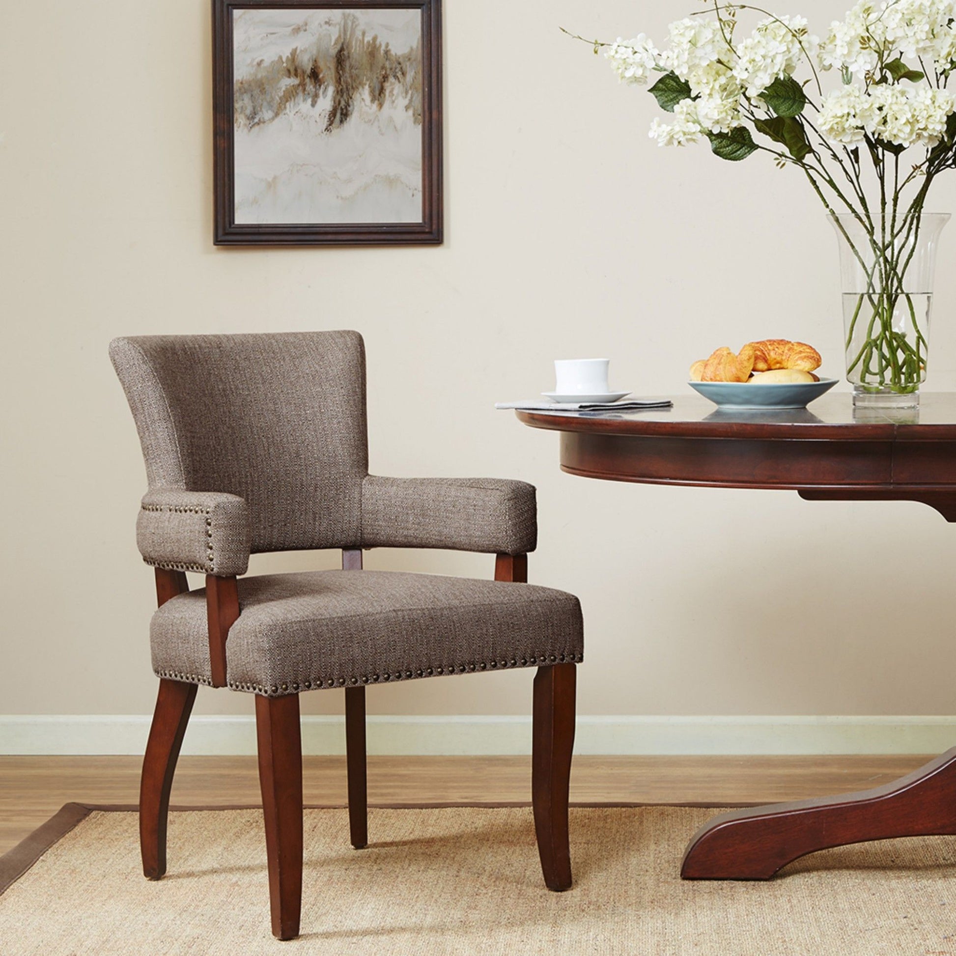 Elegant Arm Dining Chair With Brass Nail Head Detailing JLA