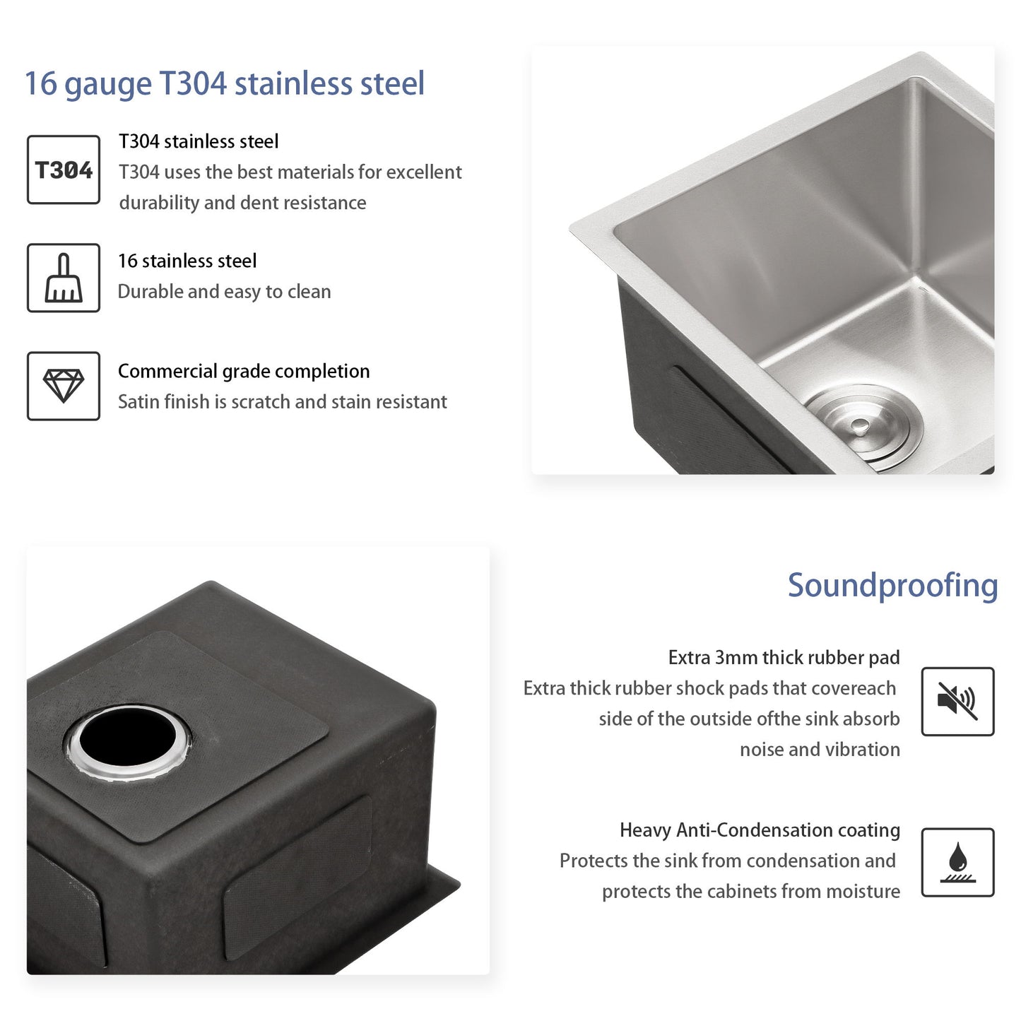 Undermount Stainless Steel Kitchen Sink, Deep Single Bowl Basin Daily Nest