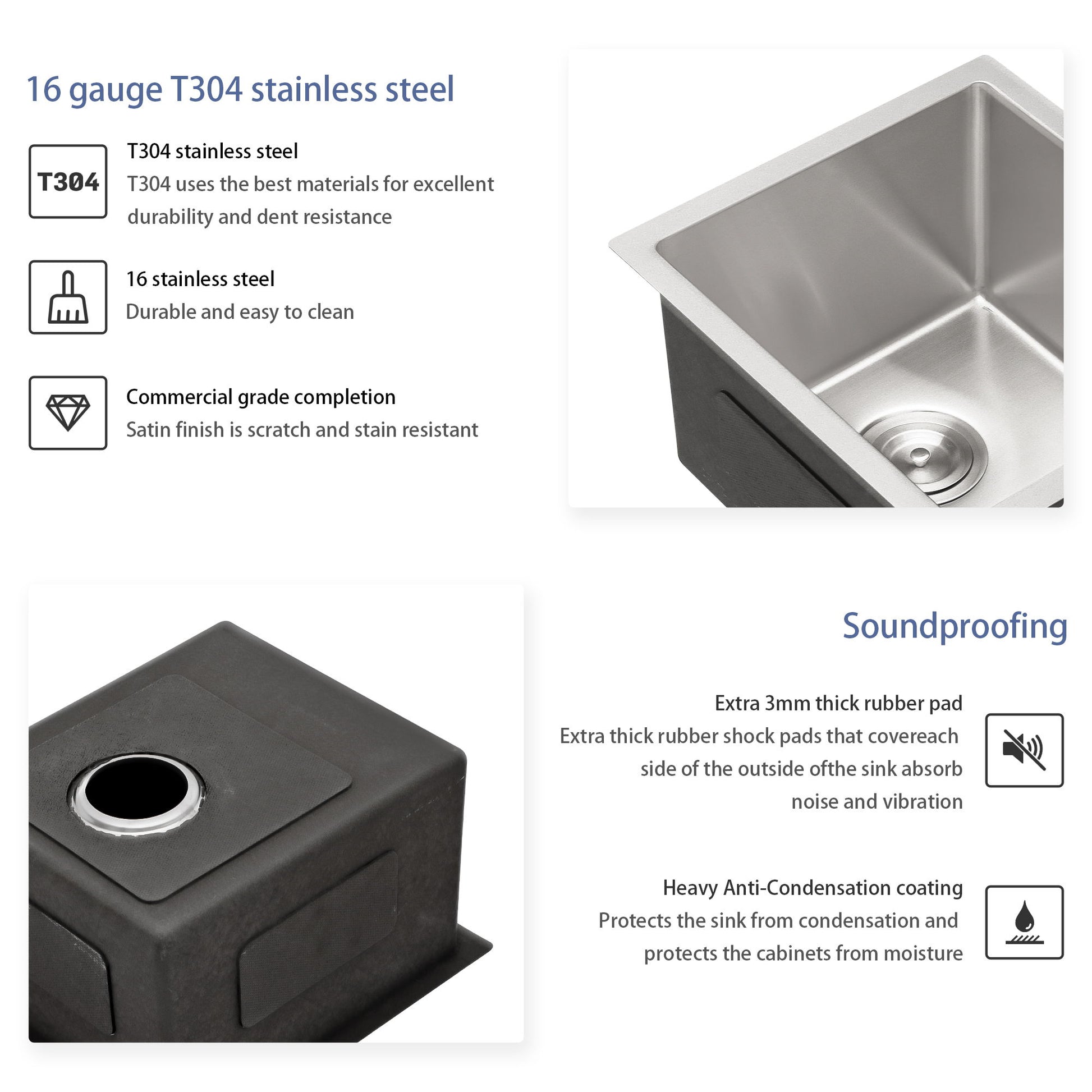 Undermount Stainless Steel Kitchen Sink, Deep Single Bowl Basin Daily Nest