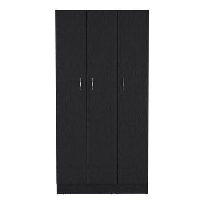 Wardrobe Armoire With 3 Doors And 2 Inner Drawers, 3 Doors - Black