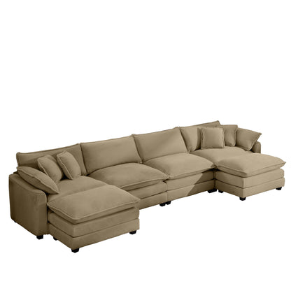 Modern Oversized Modular Cushion Sofa With Ottoman, Low Back, Deep Seating Sofa Set Home Essentials
