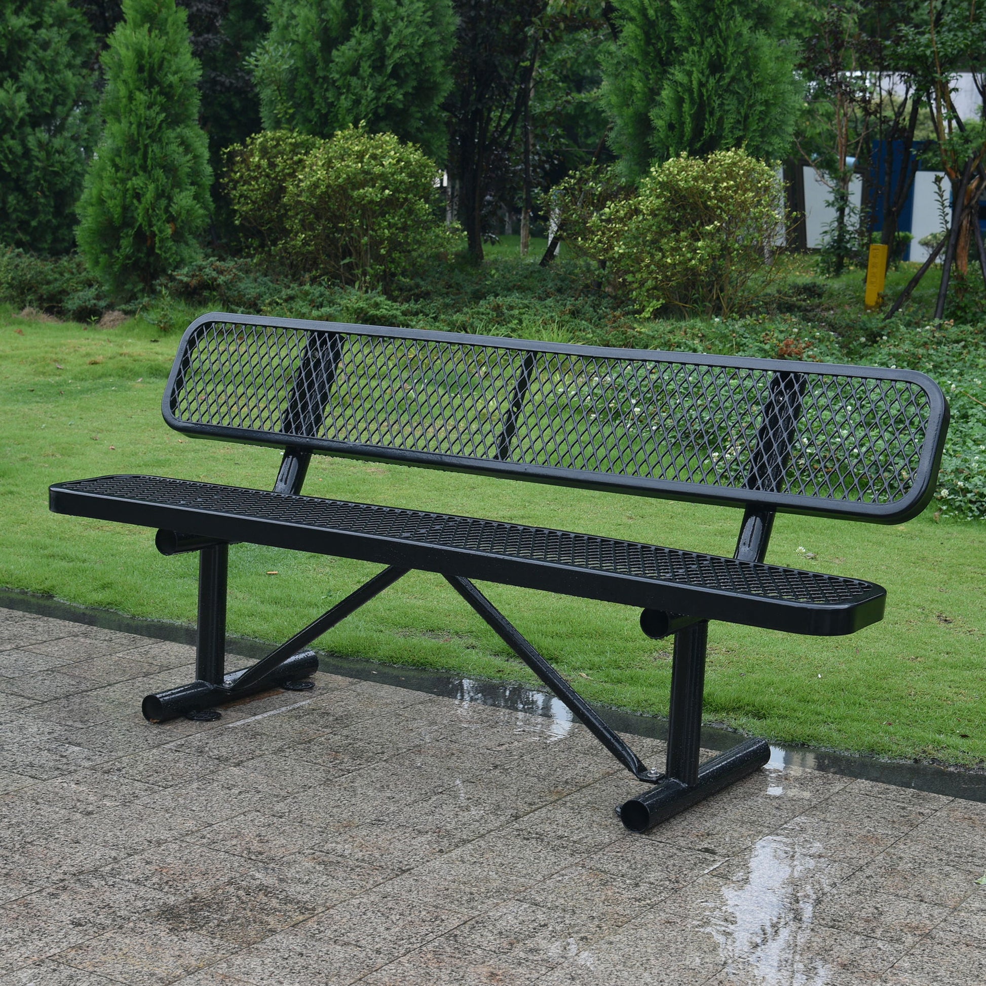 6' Outdoor Steel Bench With Backrest Home Essentials