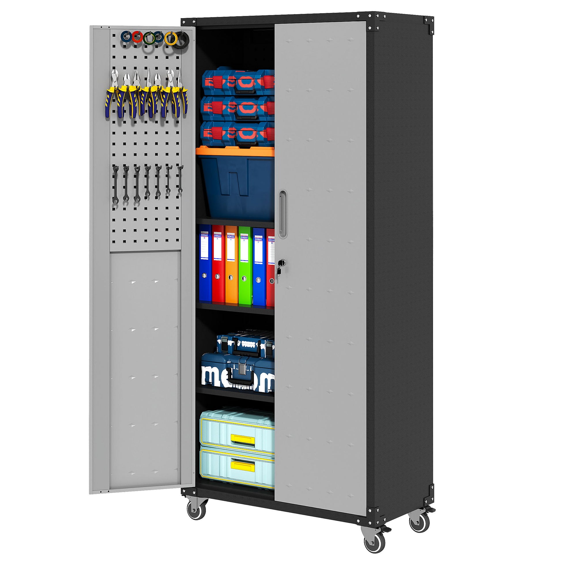 Metal Garage Storage Cabinet With Wheels Heavy Duty Tool Storage Cabinet - Brushed Nickel Daily Nest
