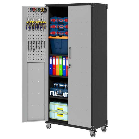 Metal Garage Storage Cabinet With Wheels Heavy Duty Tool Storage Cabinet - Brushed Nickel Daily Nest