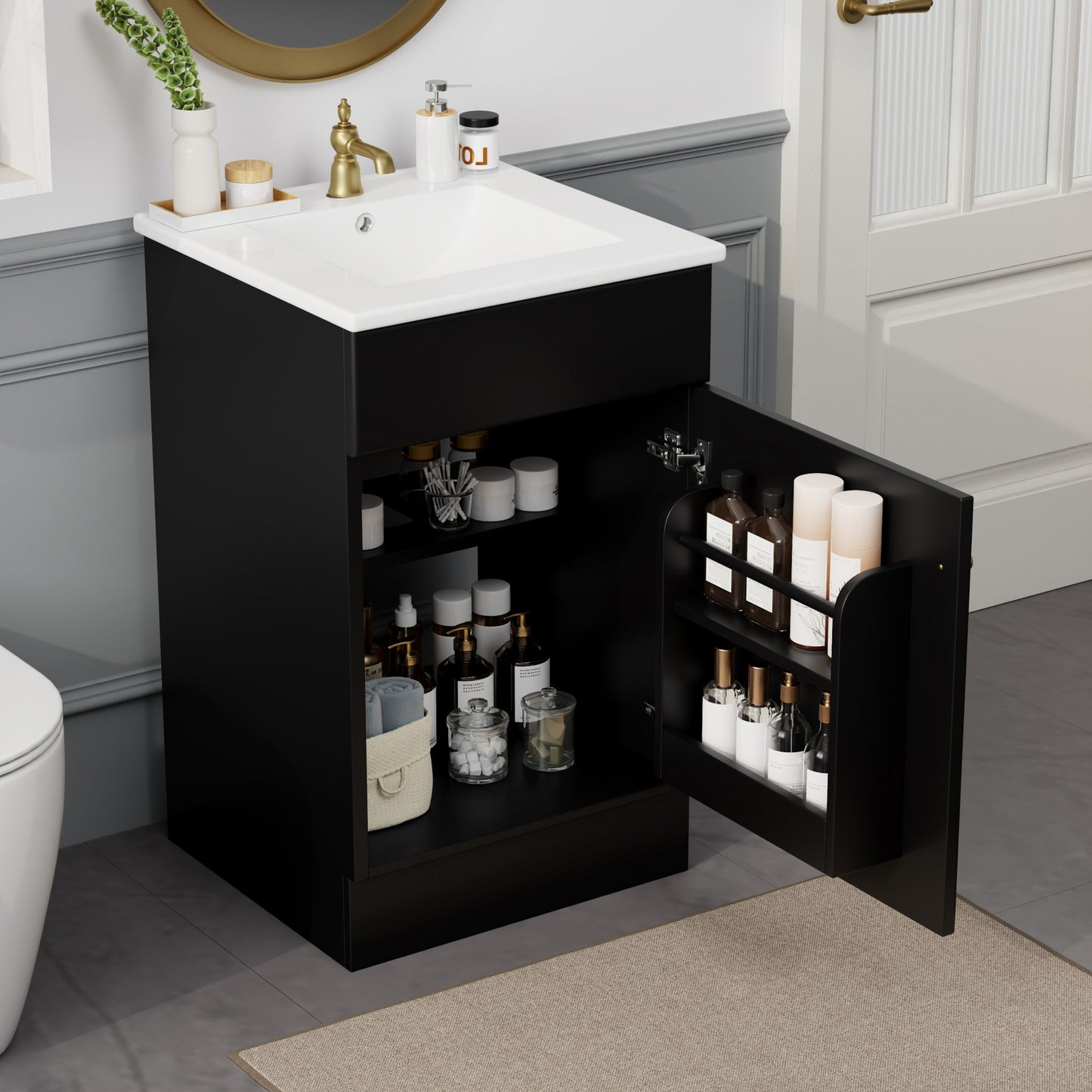 Bathroom Vanity With Sink, Cabinet With Adjustable Shelf Noble House