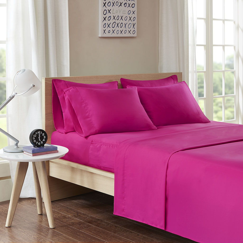 Sheet Set With Side Storage Pockets - Pink