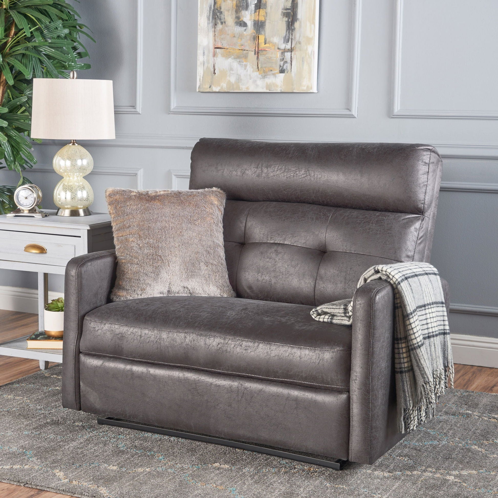 Alma - Contemporary Upholstered Loveseat Recliner - Slate Noble House