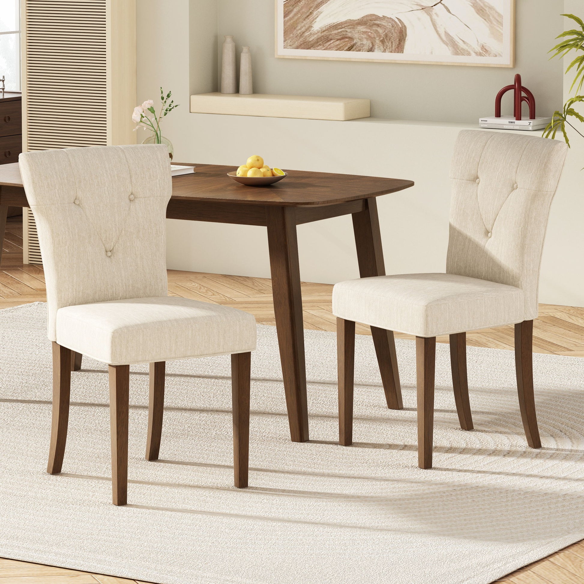 Mid Century Style Wood Dining Table With Rounded Corners - Walnut Noble House