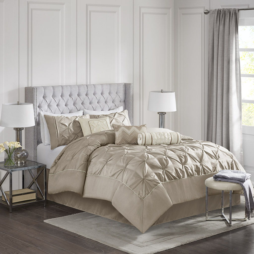 Laurel - California King 7 Piece Tufted Comforter Set - Taupe Madison Park