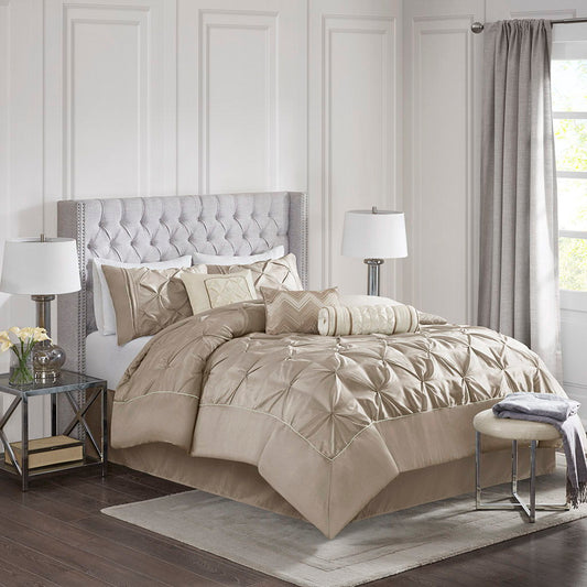 Laurel - California King 7 Piece Tufted Comforter Set - Taupe Madison Park