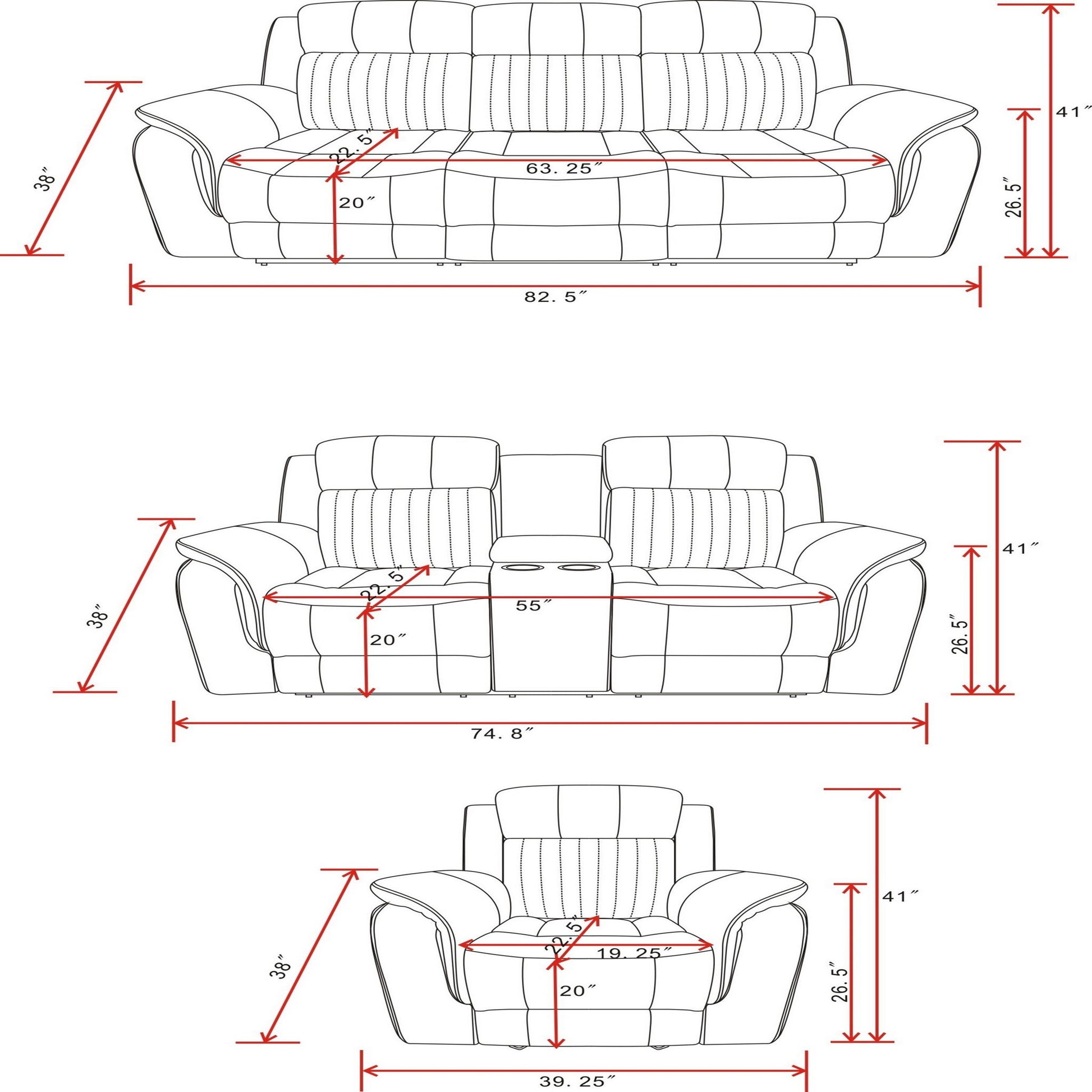 Steban - Console Reclining Loveseat - Gray Global Furniture USA