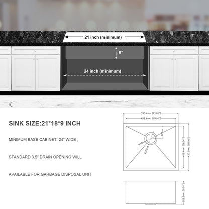 Undermount Stainless Steel Kitchen Sink, Deep Single Bowl Basin Daily Nest