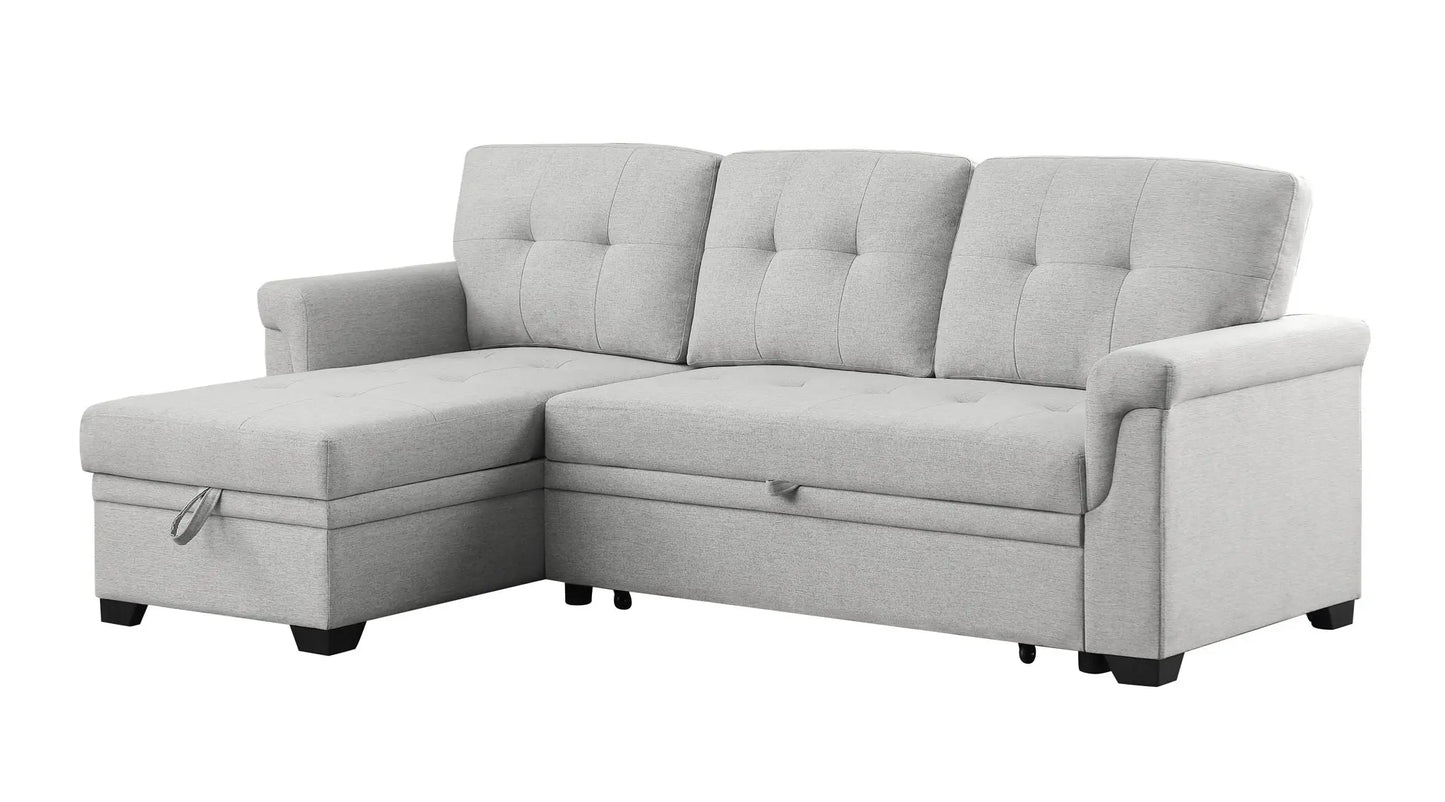 Destiny - Linen Reversible Sleeper Sectional Sofa With Storage Chaise Lilola Home