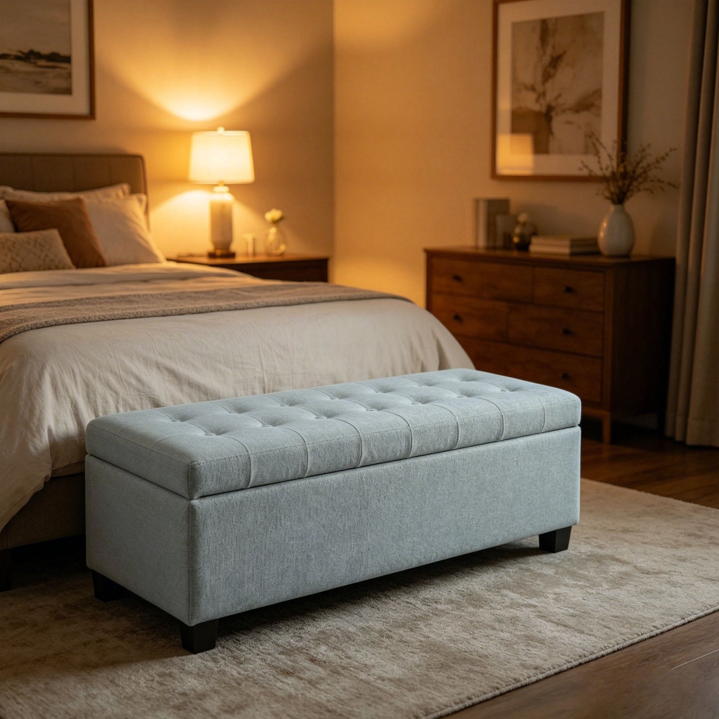 Elegant Tufted Storage Ottoman Bench Home Essentials