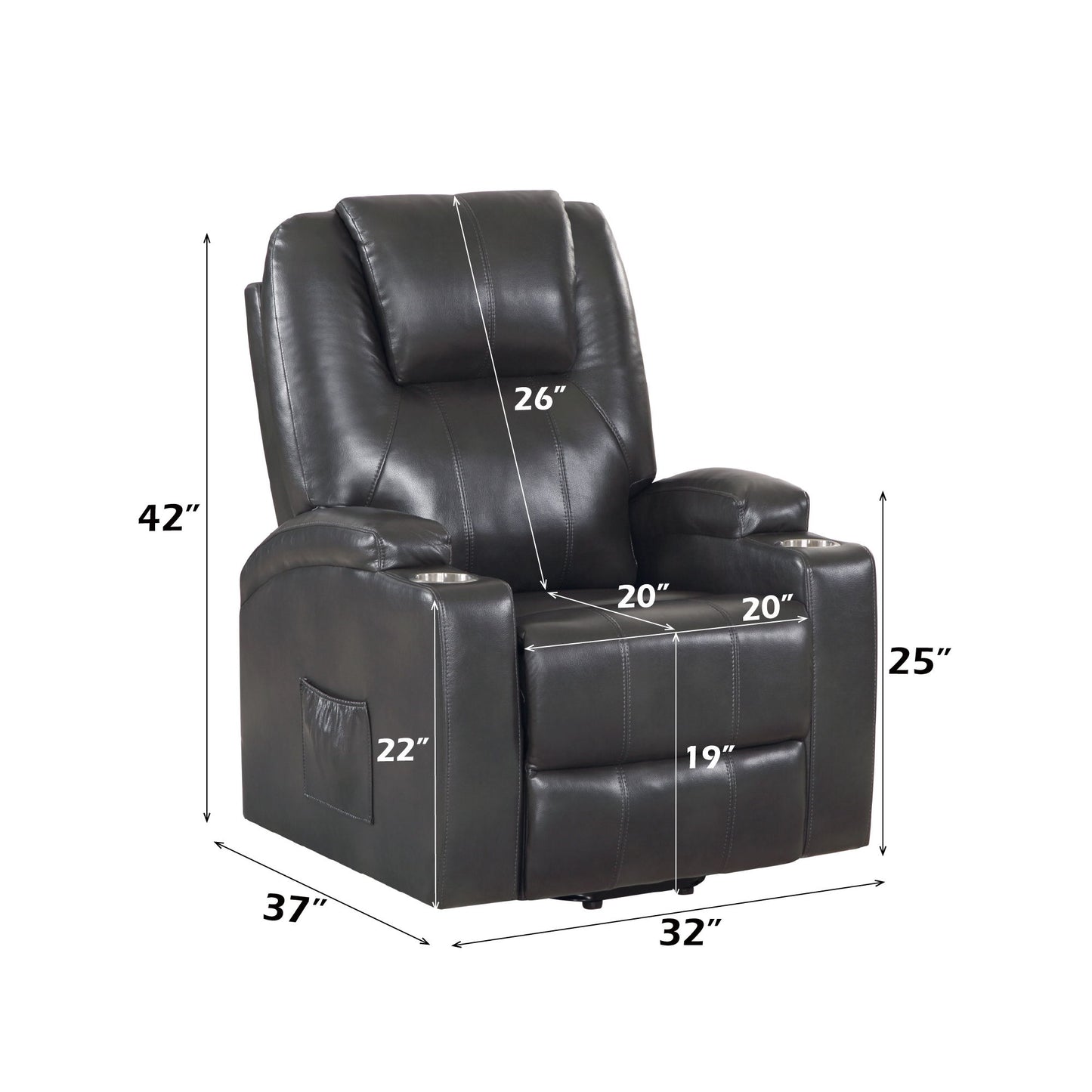 Recliner With Power Lift & Massage - Gunmetal Acme