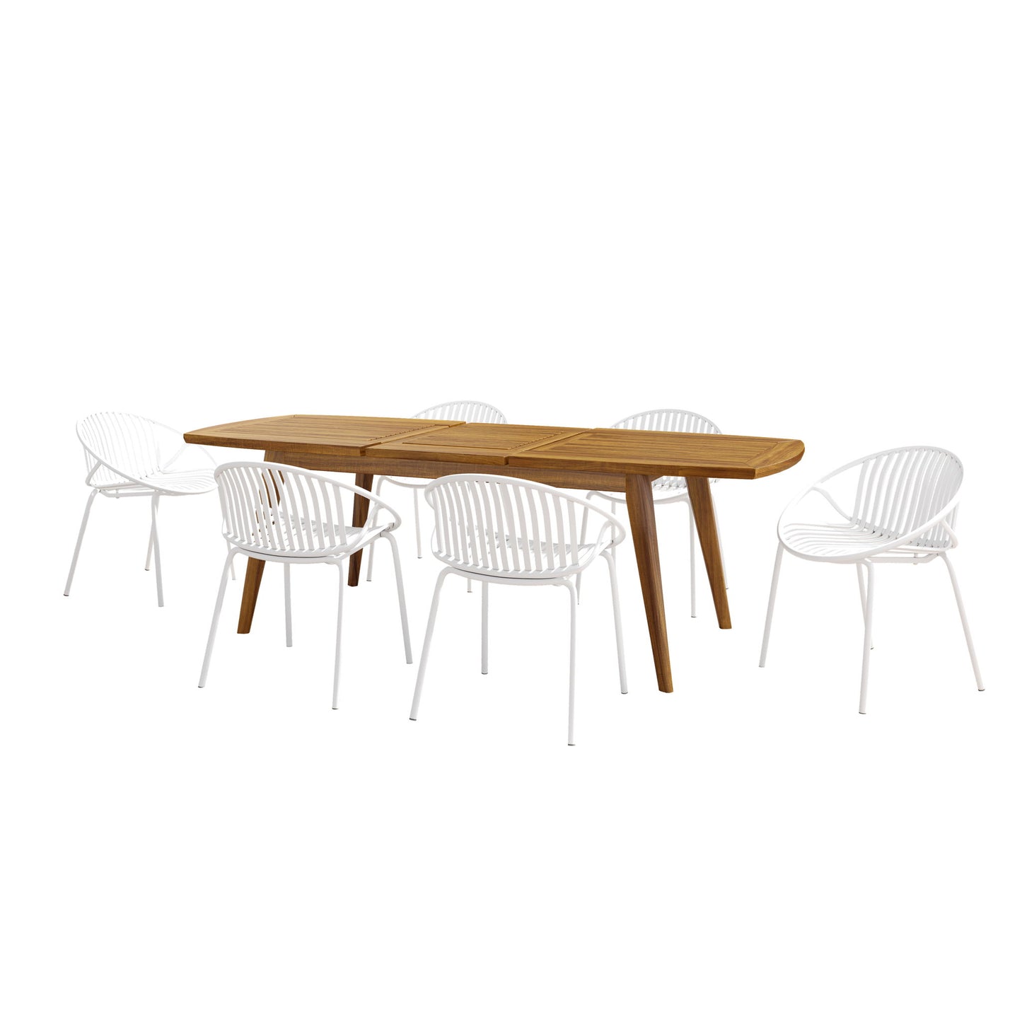 Modern Outdoor 7 Piece Expandable Dining Set With Stackable Chairs Noble House