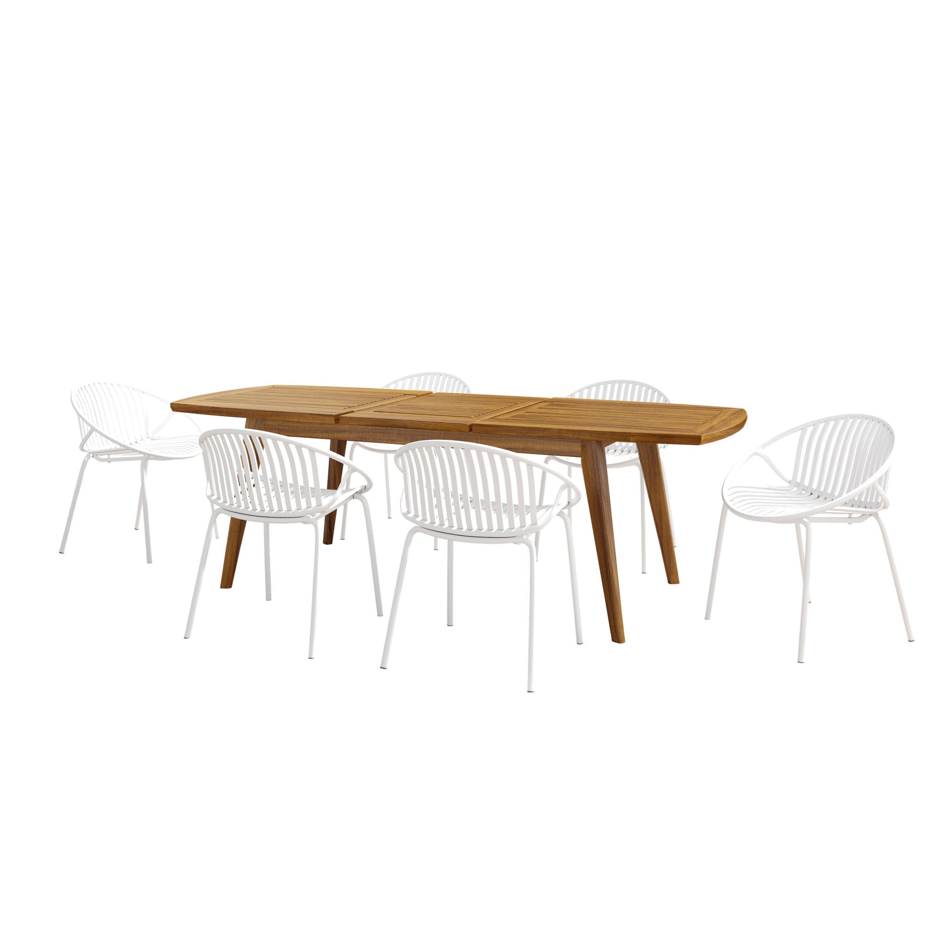 Modern Outdoor 7 Piece Expandable Dining Set With Stackable Chairs Noble House