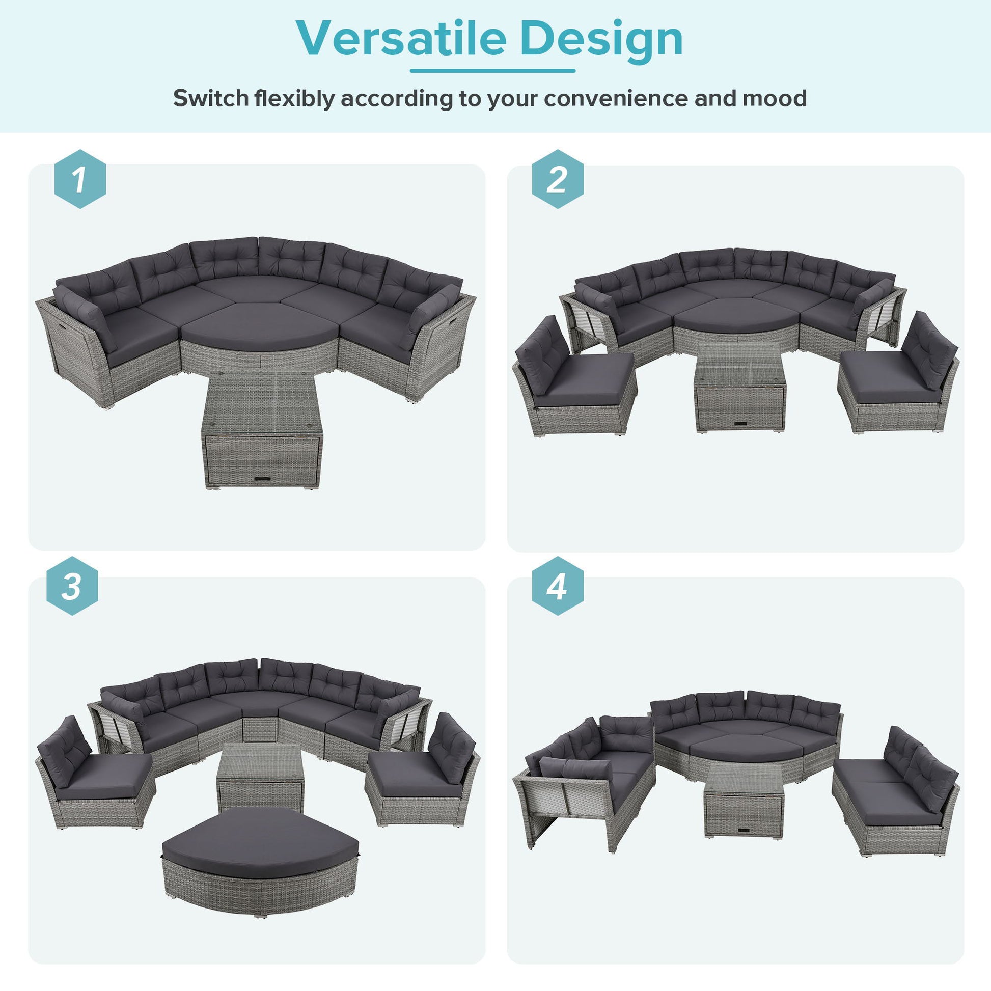Elegant Patio Furniture Set Outdoor Daybed Rattan Sectional With Cushions And Center Table - Gray Hearth and Haven