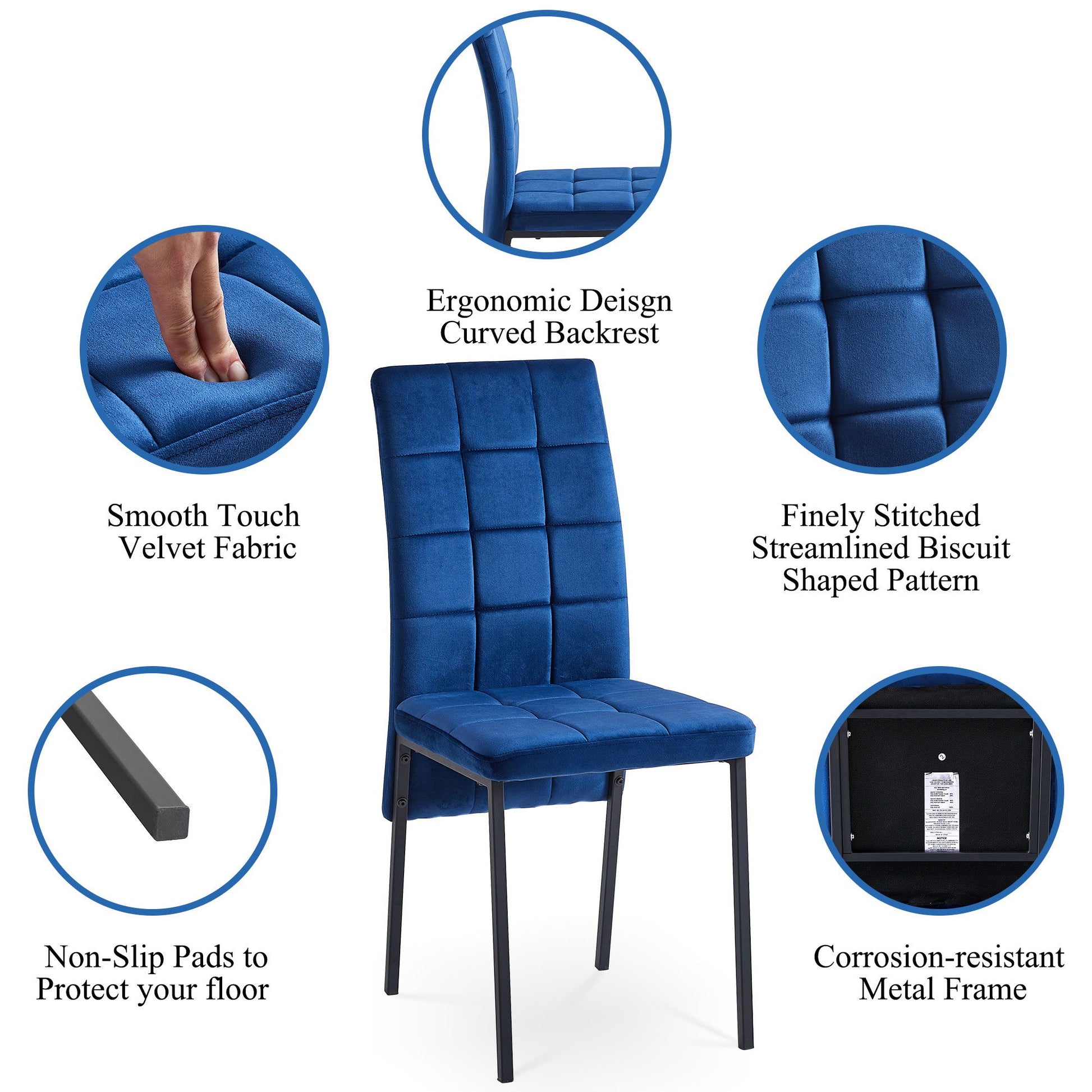 Velvet High Back Nordic Dining Chair Modern Fabric Chair With Black Legs (Set of 2) Home Essentials