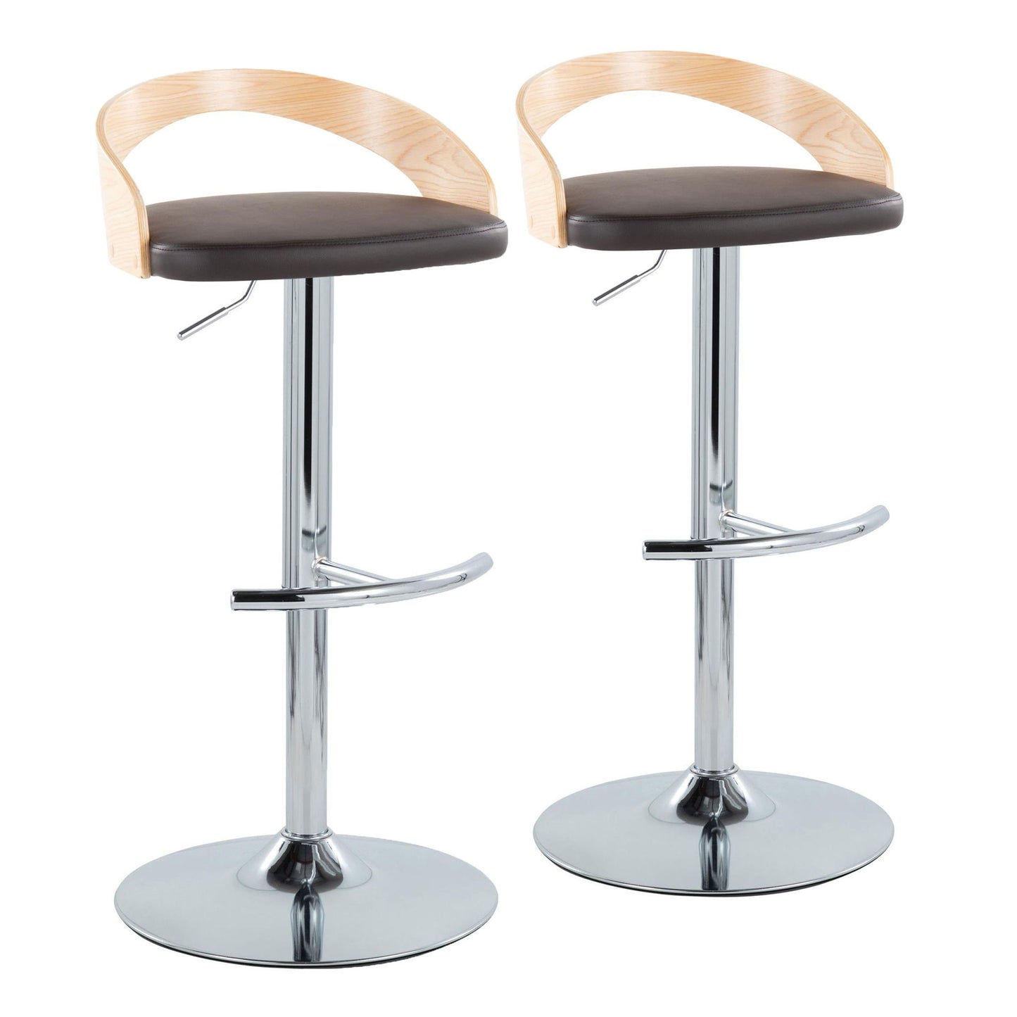 Grotto - Contemporary Adjustable Barstool, Swivel With Rounded T Footrest (Set of 2) Lumi Source