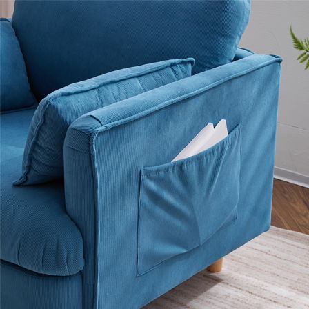 29.5" W Modern Fabric Decorative Chair Armchair Upholstered Reading Chair Single Sofa Casual Club Chair With Solid Wooden Feet And 2 Pillow, For Living Room, Bedroom, Bed Room, Office, Corduroy Fabric - Blue