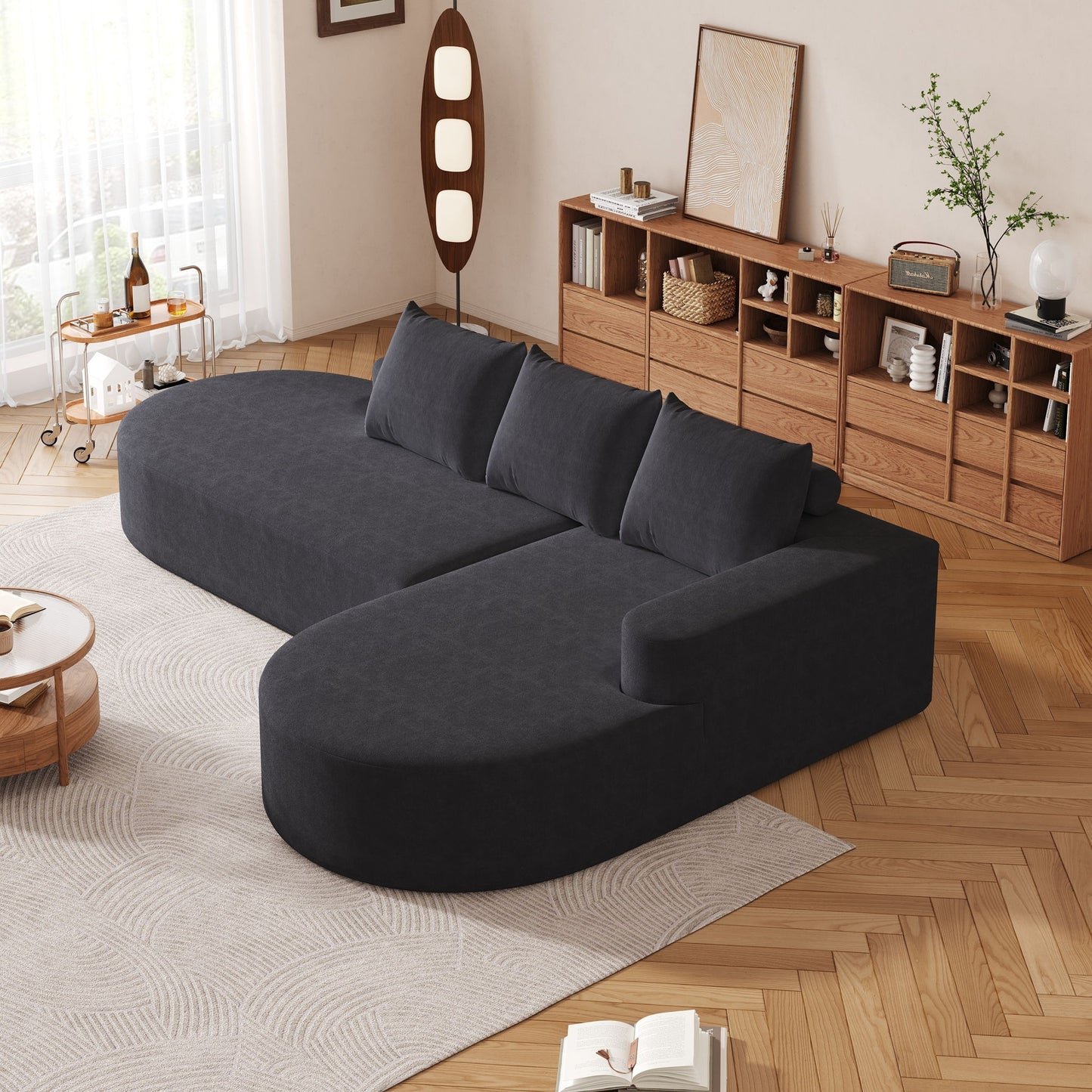 Modern Curved Sofa, L-Shaped Modular Sectional Set With 3 Pillows Home Essentials
