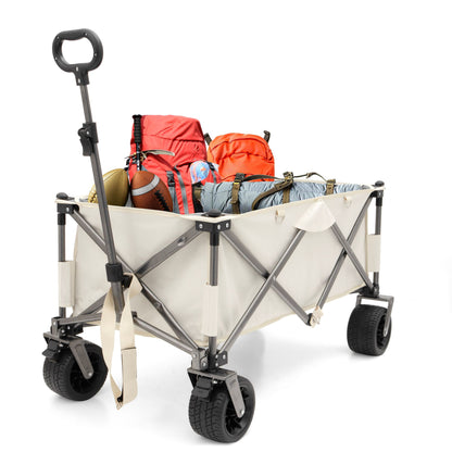 Aluminum Alloy Folding Wagon, Heavy Duty Utility Beach Wagon Cart For Sand With Big Wheels, Adjustable Handle & Drink Holders For Shopping, Camping, Garden And Outdoor Daily Nest