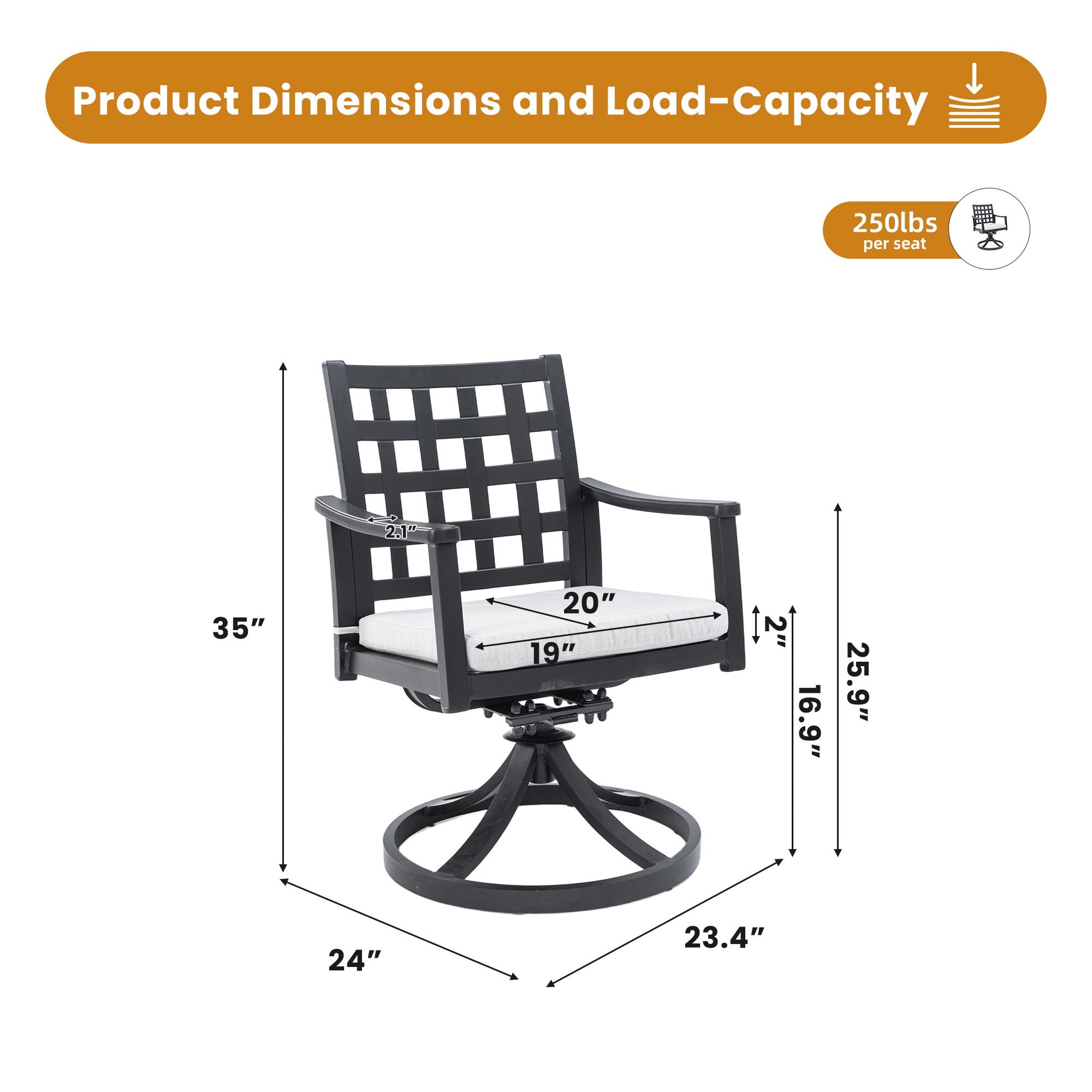 Modern Classic Outdoor Dining Swivel Rockers With Sunbrella Cushion, Lattice Design, Weather Resistant Frame (Set of 2) - Ember Black Life Outside