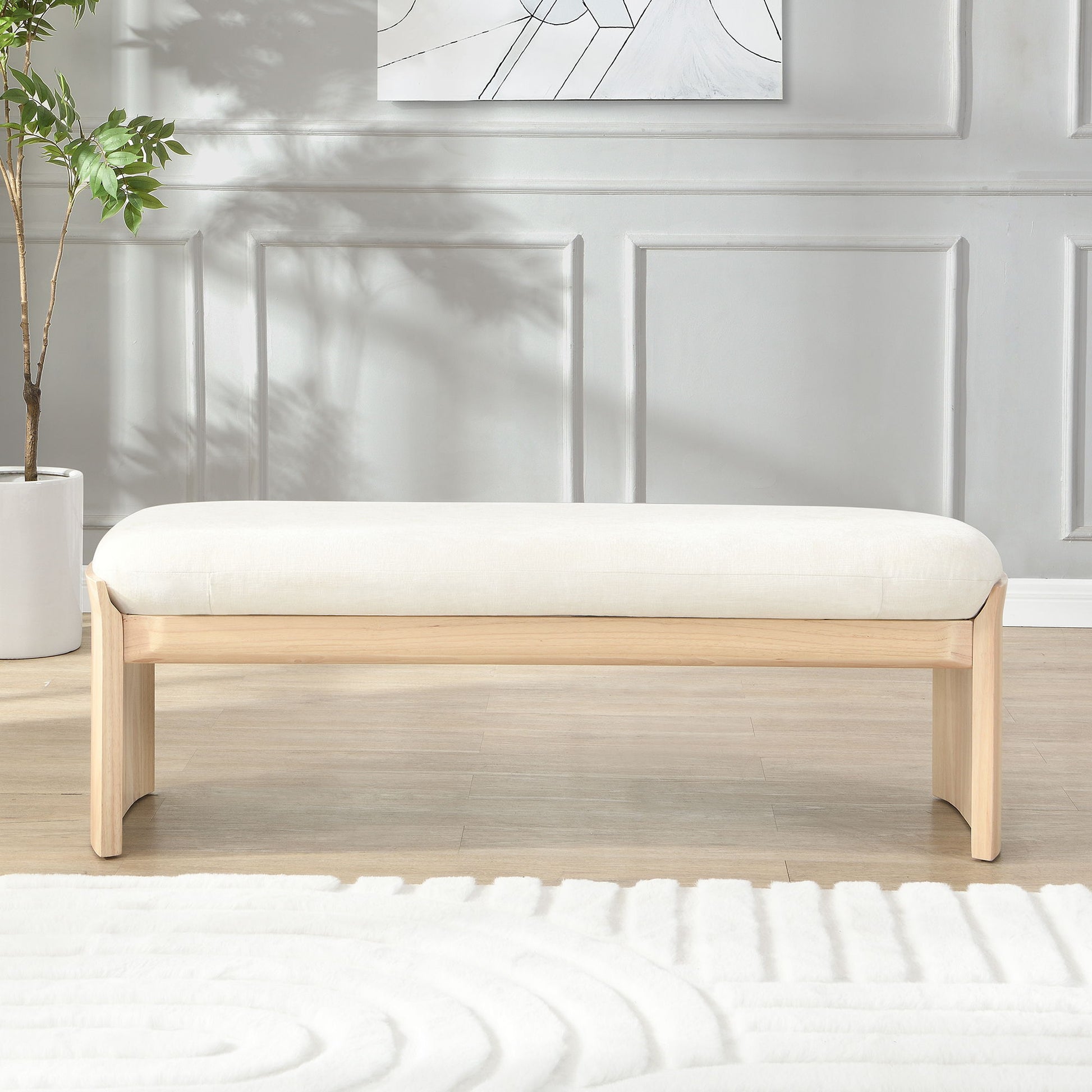 Footstool With Soft Cushion For Living Room - Beige / Natural Noble House