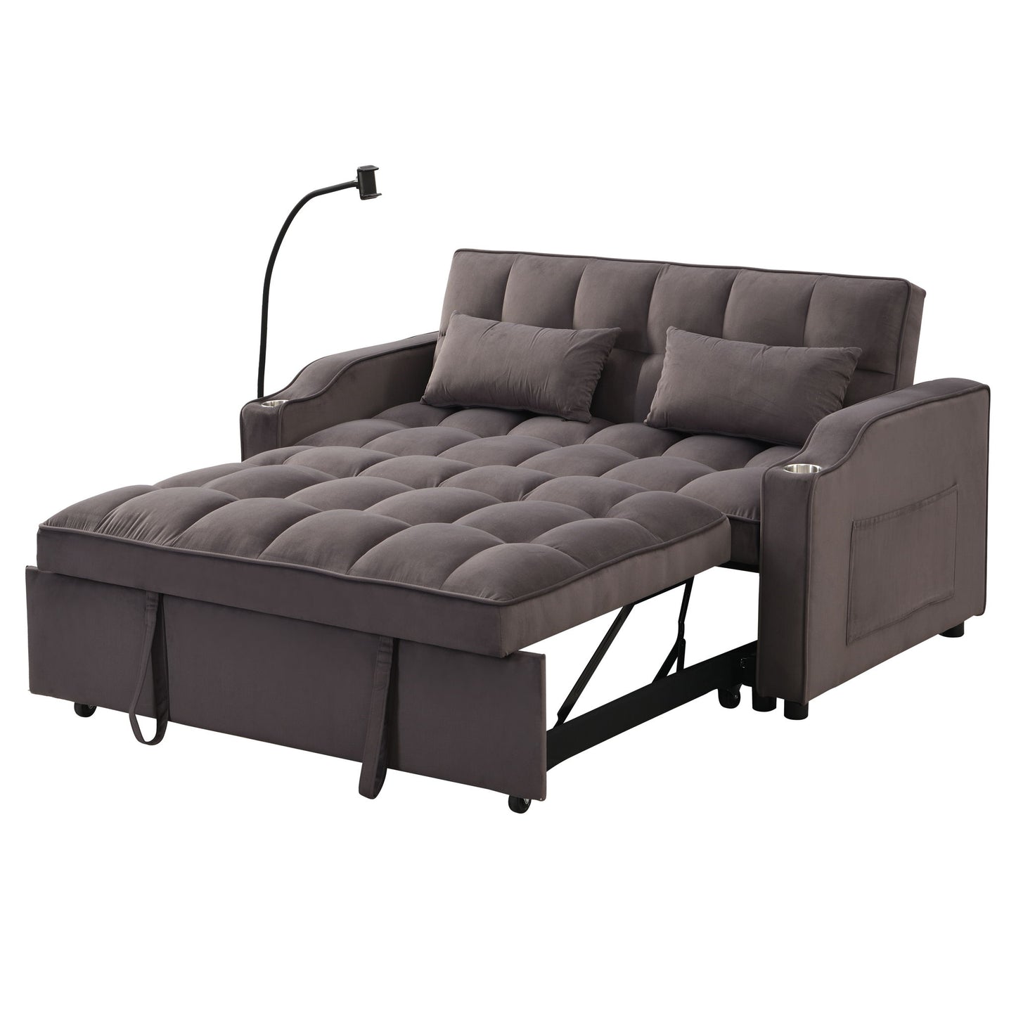 Modern Velvet Loveseat Futon Sofa With Pullout Bed, Adjustable Reclining Backrest, Toss Pillows Home Essentials