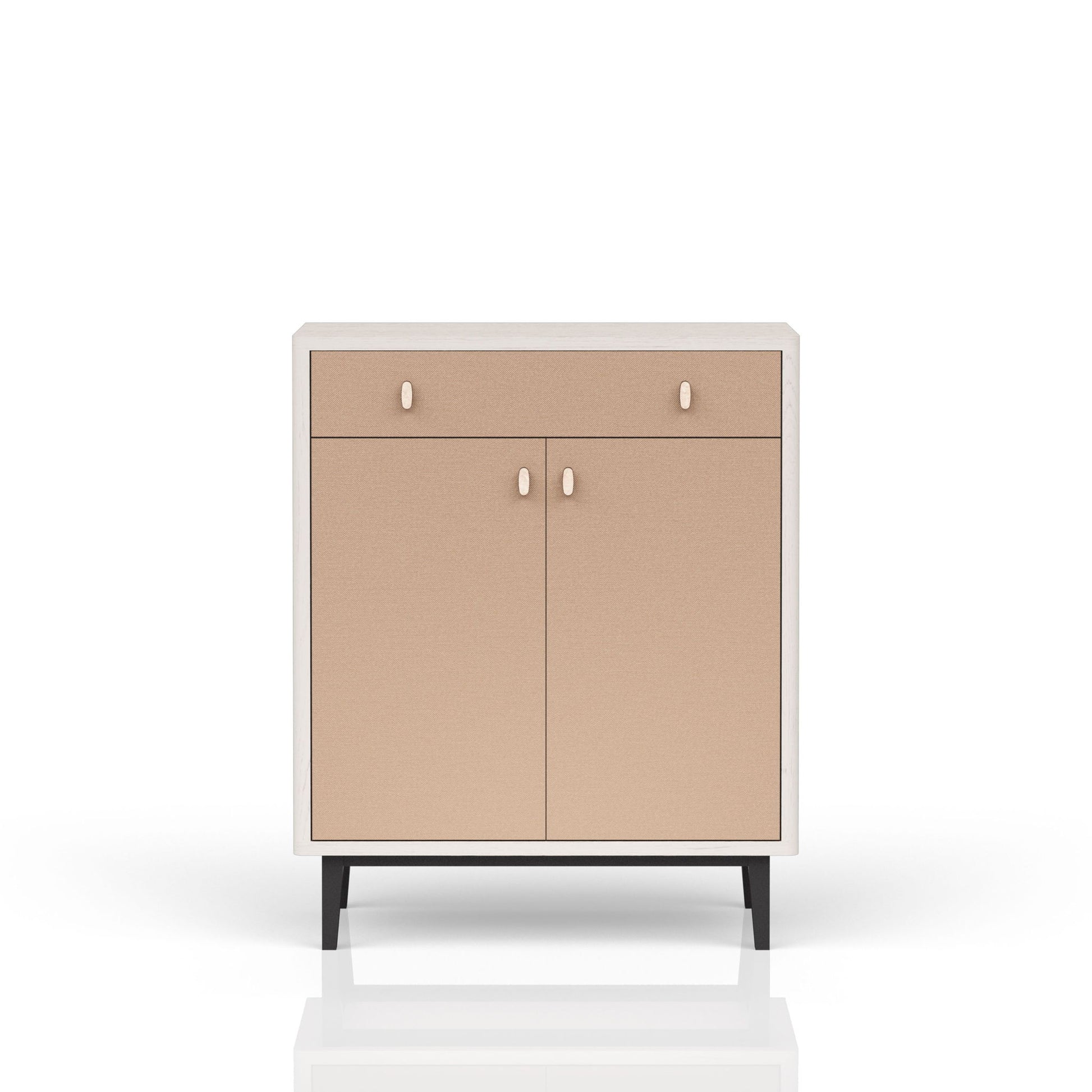 Contemporary Bar Cabinet With Large Storage - White / Pecan Bernards Furniture