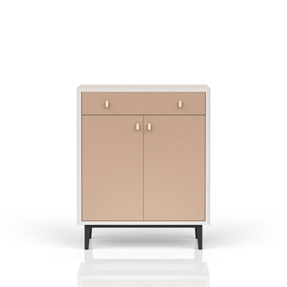 Contemporary Bar Cabinet With Large Storage - White / Pecan Bernards Furniture